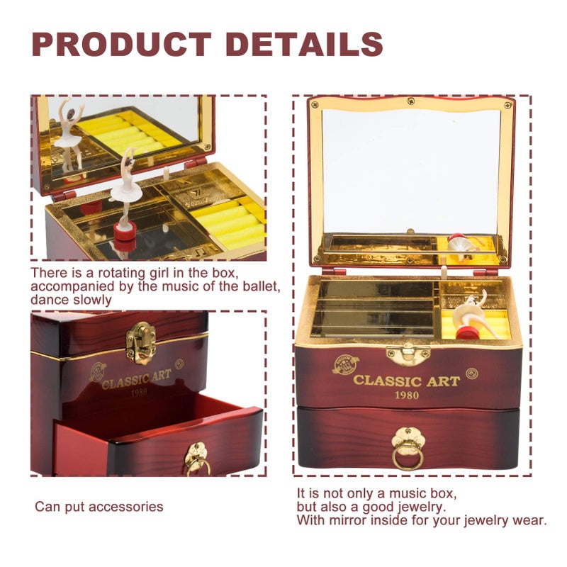 LVOERTUIG Musical Jewellery Box with Classic Rotating Ballerina Dancer Music Box Necklace Ring Storage Organizer with Mirror for Women Girls Brithday - Image 5
